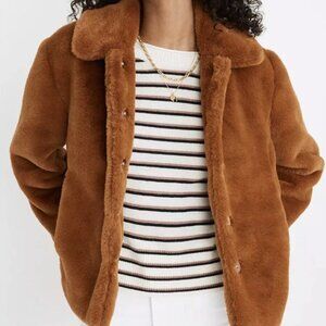 Democracy Faux Fur Short Jacket Large Light Chocolate Brown Super Soft Cozy